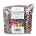 Picture of the packaging of 100 grams of New Zealand Merino and Silk unspun fibre dyed in multi-colour spice browns
