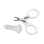 White airplane scissors with a clear guard on a white background, branded 'Ashford'.