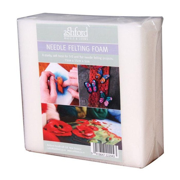 Packaged Ashford needle felting foam with images of felting activities on the label.