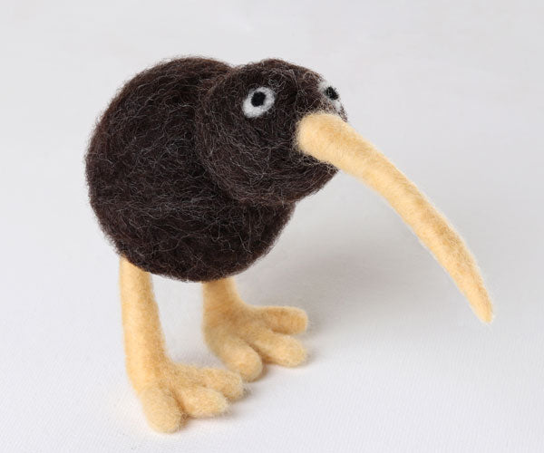 Sample of a needle felted New Zealand Kiwi Bird on a white background