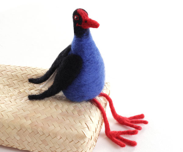 Sample of a needle felted New Zealand Pukeko on a white background