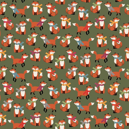 Autumn Days - Foxes on Khaki Green
