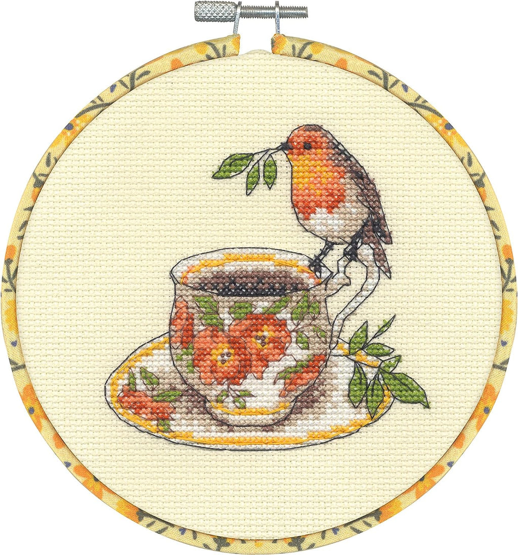 Dimensions Learn a Craft Counted Cross Stitch Kit - Birdie Teacup (includes hoop!)