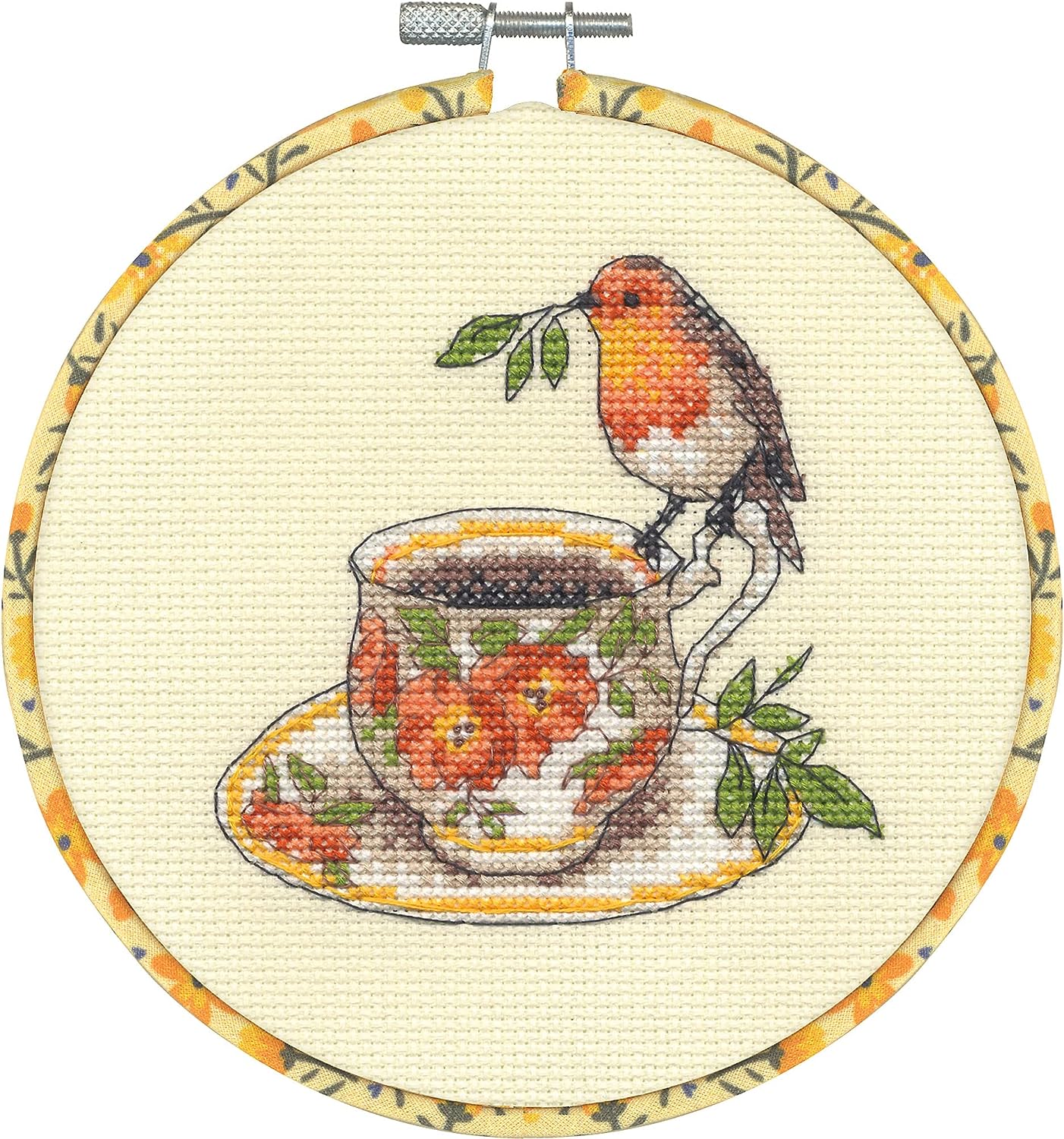 Dimensions Learn a Craft Counted Cross Stitch Kit - Birdie Teacup (includes hoop!)