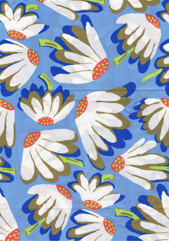 Kaffe Fassett Vintage Fabrics - Flowers in Off-White, Lime & Orange on Blue