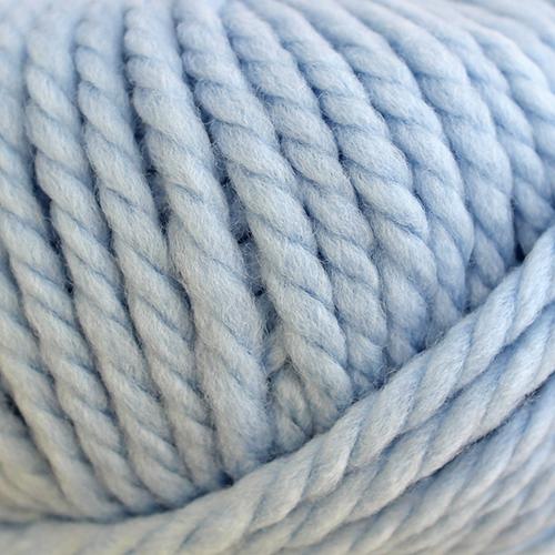 Close-up of light blue chunky merino yarn