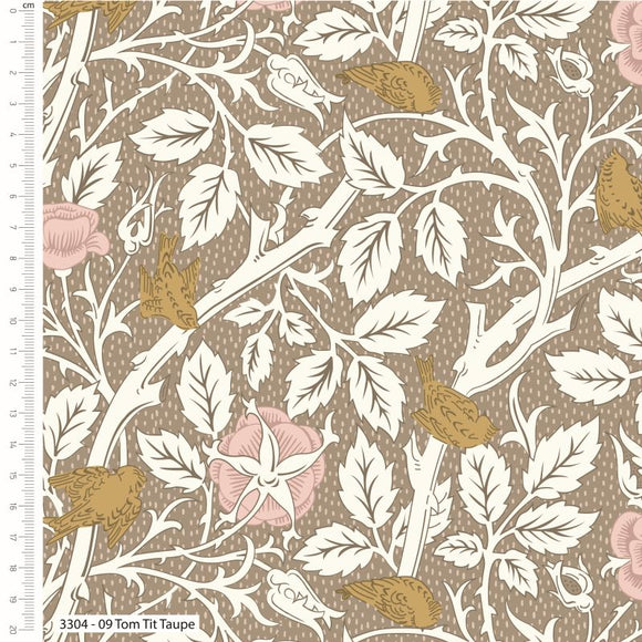 William Morris Hazy Days Collection - Tom Tit on Taupe