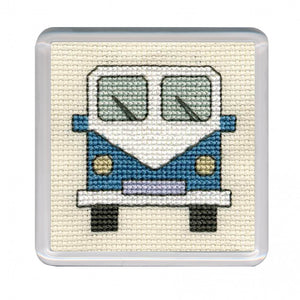 British Textile Heritage Cross-stitch Coaster kit - Blue Campervan