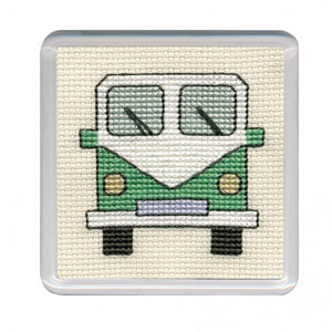 British Textile Heritage Cross-stitch Coaster kit - Green Campervan