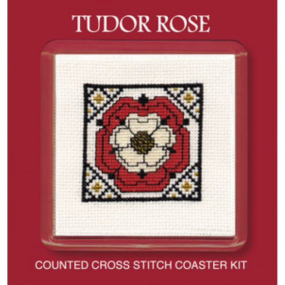 British Textile Heritage Cross-stitch Coaster kit - Tudor Rose