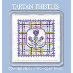 British Textile Heritage Cross-stitch Coaster kit - Tartan Thistles