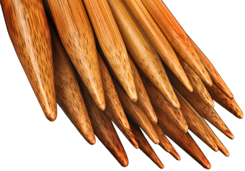 Bamboo interchangeable knitting needles tips on a white background