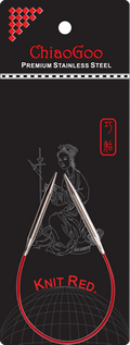 ChiaoGoo knitting needle with red cable on a black background