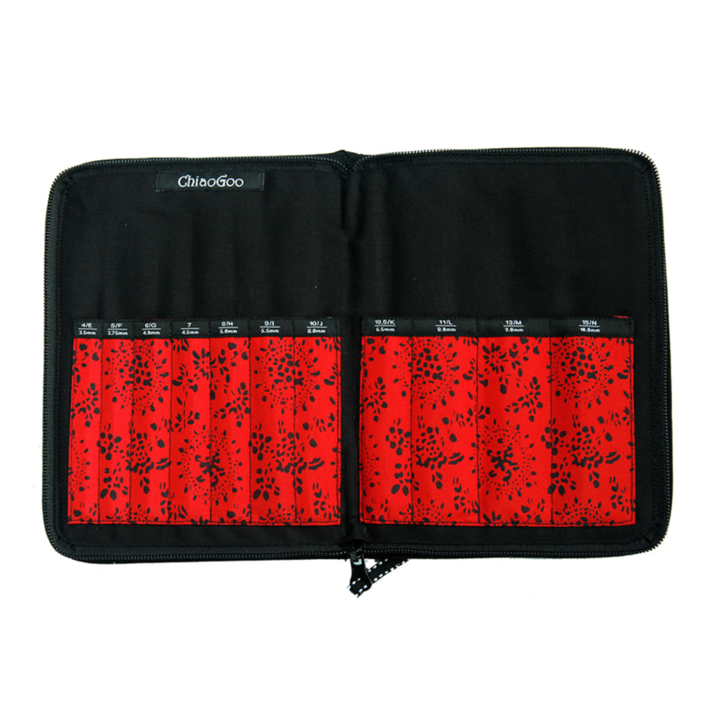 Black case with red interior featuring floral patterns, ChiaoGoo branding visible.
