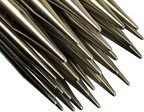 Close up of ChiaoGoo Twist stainless steel knitting needle tips. 
