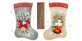A fabric panel with two Christmas stockings with festive designs featuring New Zealand birds, Kereru & Piwakawaka.