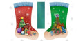 A fabric panel with two Christmas stockings with festive designs featuring New Zealand birds, Kiwi & Korora