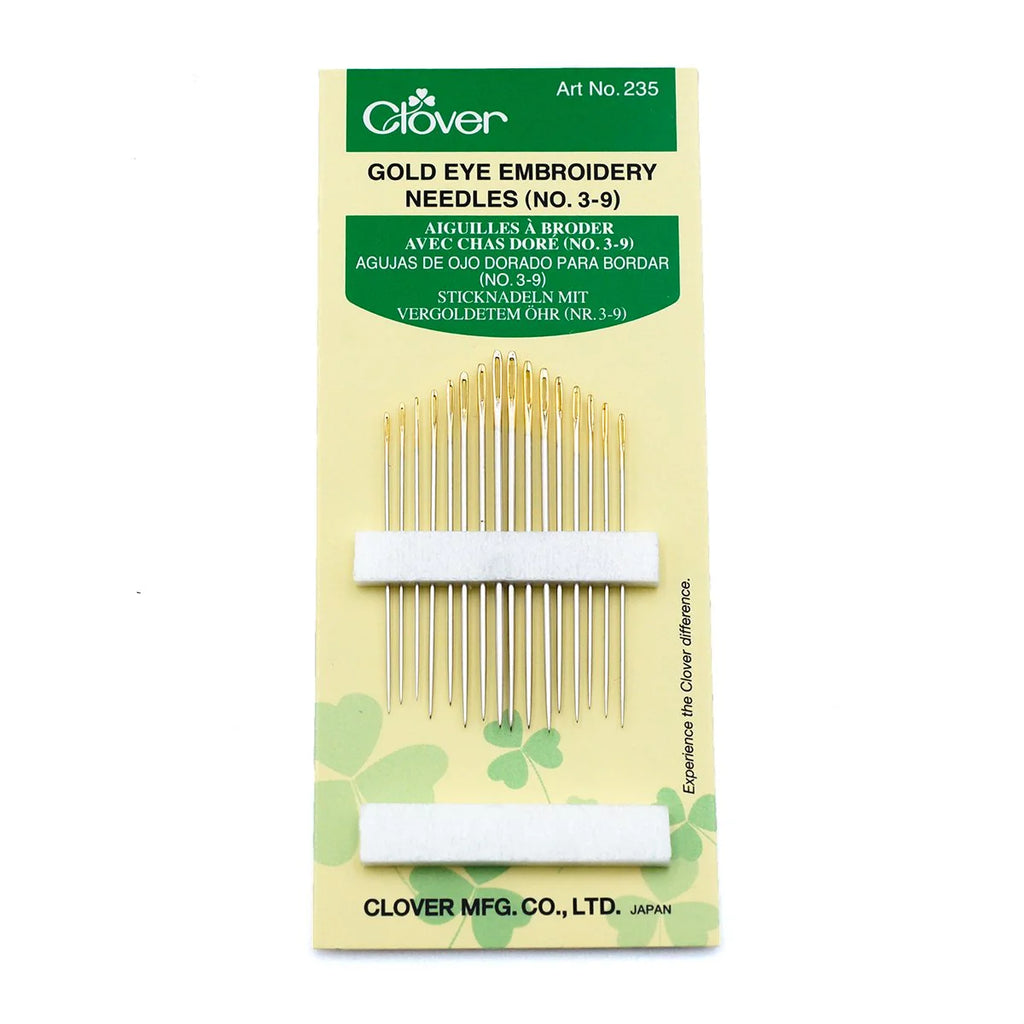 Pack of Gold Eye Embroidery Needles by Clover on a white background