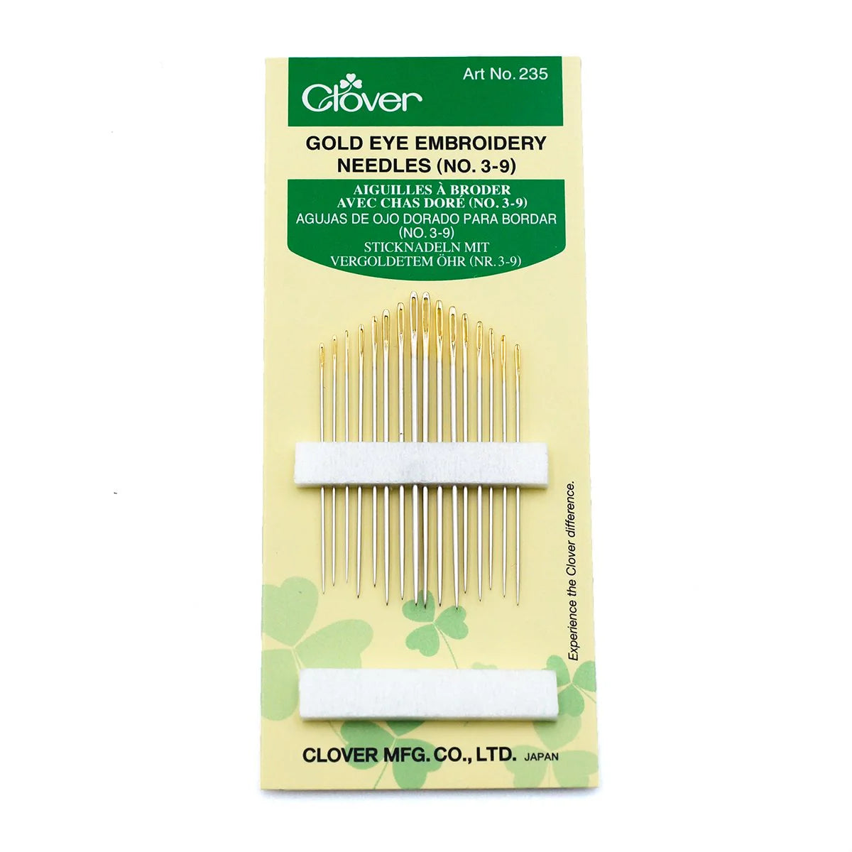 Pack of Gold Eye Embroidery Needles by Clover on a white background