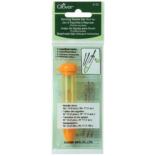 Clover darning needle set packaging with needles and an orange case on a white background