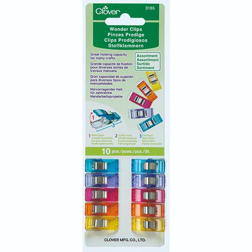 Packaging of Clover Wonder Clips with colorful clips on a white background