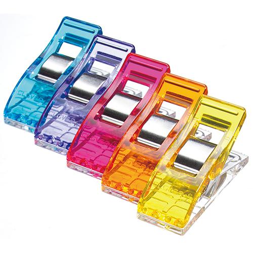 Close up of Clover Wonder Clips with colorful clips on a white background