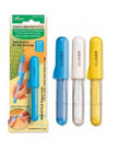 Three refill cartridges for a chalk pen, displayed in blue, white, and yellow colors, with packaging showing the product name and color information.