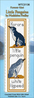 New Zealand designed Cross-stitch bookmark with Little Penguins.