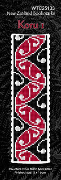 New Zealand designed Cross-stitch bookmark with a Maori Koru pattern.