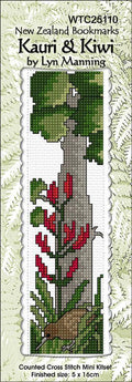 New Zealand designed Cross-stitch bookmark with Kauri and Kiwi birds.