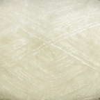 Close-up of natural off-white yarn with a fluffy mohair texture