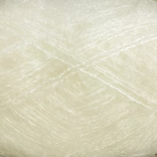Close-up of natural off-white yarn with a fluffy mohair texture