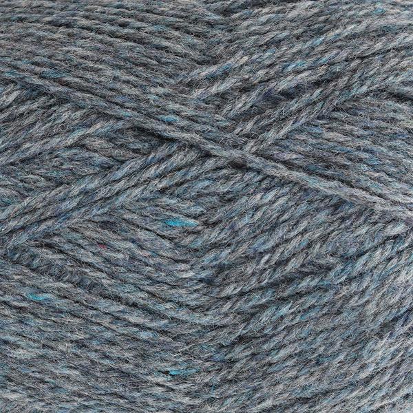 Close-up of blue-gray yarn with a tweedy texture