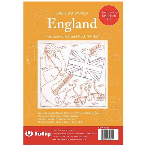 Sashiko World England pre-printed  fabric panel kit packaging with Union Jack design