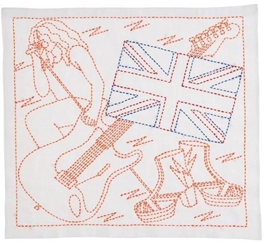 Sample of Sashiko design with Union Jack flag and Rock and Roller singer