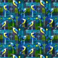 Colorful New Zealand Quilt Fabric of local blue and yellow Kotare Kingfisher birds on a navy background.