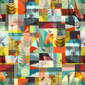Colorful geometric design with  New Zealand plants and animals in an autumn colourway.