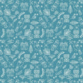 Quilt Fabric of white New Zealand birds and leaves on a blue background.