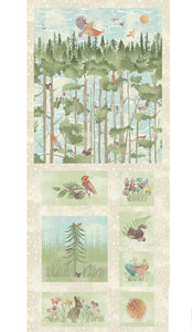 Maywood Studios - Forest Chatter Panel on Beige (40 cm by 110 cm)