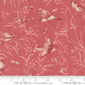 A Quilt fabric featuring a floral and bird design in blue tones on a light blue background, with a ruler at the bottom for scale.