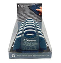 Display of Gleener sweater savers with packaging showing brand name and recycled plastic information.