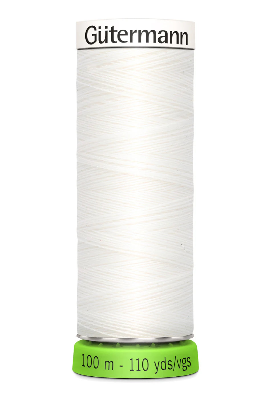 Spool of white thread  'Gäutermann' branding on a white background