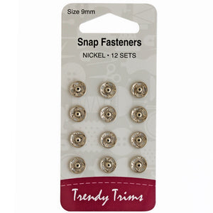 Snap Fasteners / Domes - 12 sets, Nickel-coloured, 9 mm wide