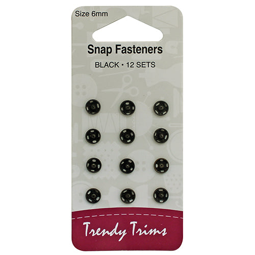 Snap Fasteners / Domes - 12 sets, Black, 9 mm wide