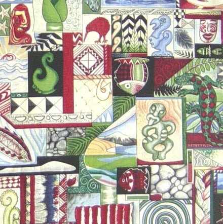 New Zealand fabric for quilting with Maori patterns and native flora and fauna