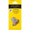 John James needle threaders packaging with two metal threaders on a yellow background
