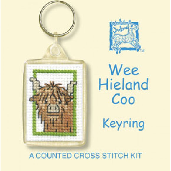 British Textile Heritage Cross-stitch Key Ring kit - Wee Hieland Coo