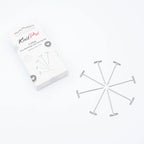 Set of metal pins with packaging labeled 'KnitPro' on a white background