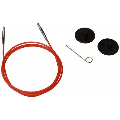 Red Knitting needle cable on a white background