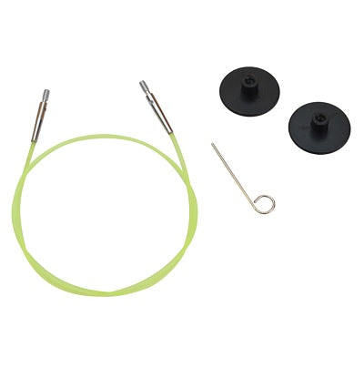 Lime Green Knitting needle cable on a white background